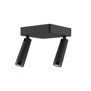 Clear Duo von GRAU, schwarze LED-Designerleuchte mit zwei dreh- und schwenkbaren Strahlern, modernes minimalistisches Lichtdesign.