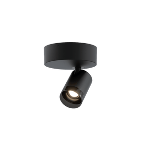 runder LED Spot Set mit optischer Linse in mattschwarz an gleichfarbigem Deckenaufbau von GRAU