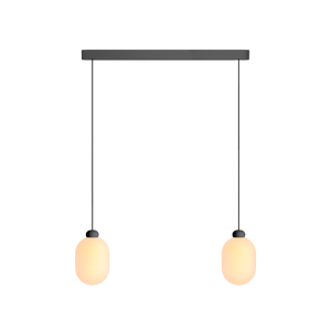 zweiflammige Pendelleuchte Sun Duo in schwarz mit zwei mundgeblasenen Glaskugeln als Leuchtkörper von GRAU