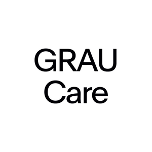 Schwarzes quadratisches Logo mit weißem Schriftzug GRAU Care Salt, klar und modern gestaltet für GRAU-Produkte.