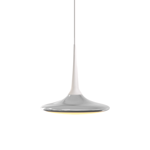 Falling Leaf Tisch-Pendelleuchte mit mattweißer Aufhängung und silber glänzendem Leuchtschirm von GRAU