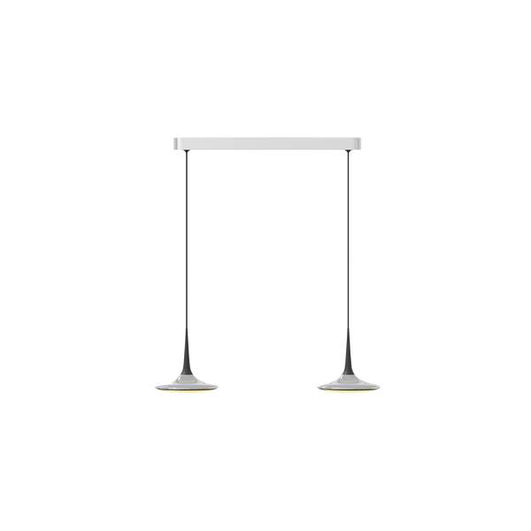 mehrflammige Falling Leaf Trace mit Leuchtköpfen aus poliertem Aluminium an schwarzer Aufhängung