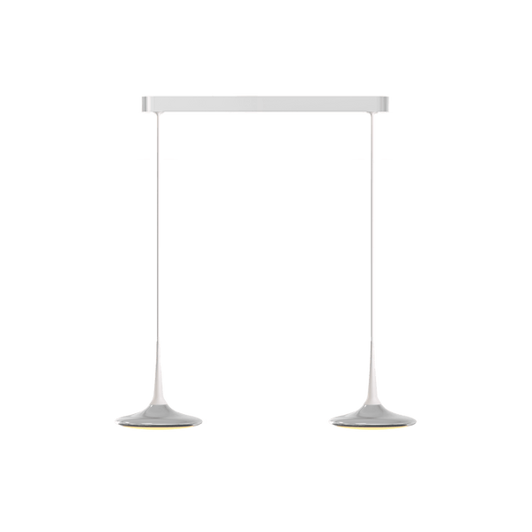 Falling Leaf Trace von GRAU mit mehreren Pendeln aus poliertem Aluminium an weißer Aufhängung von GRAU