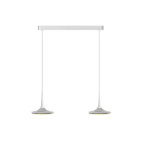 Falling Leaf Trace Duo von GRAU in Polished-Weiß – 6m Kabel, zweiflammige Pendelleuchte mit poliertem Aluminium-Leuchtschirm an weißem Kabel, dimmbares warmes LED-Licht