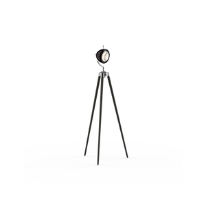 George Black Stehleuchte von GRAU mit schwarzen Holzbeinen, dreibeinigem Design und moderner LED-Beleuchtung.