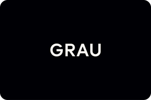 Schlichtes, elegantes GRAU Gutschein - Gift Card Design mit modernem Schriftzug auf schwarzem Hintergrund.