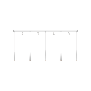 Niceone Trace von GRAU in Polished – 5 Pendel + 4 Clear Strahler, 6m Kabel, konische LED-Pendelleuchten aus poliertem Aluminium mit Strahlern, dimmbar, für Esszimmer