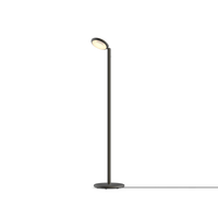 Parrot Floor Stehleuchte von GRAU in Schwarz-Messing – Seitenansicht, eloxiertes Aluminium mit Messing-Akzenten, schwenkbarer Leuchtenkopf, dimmbare LED-Designleuchte