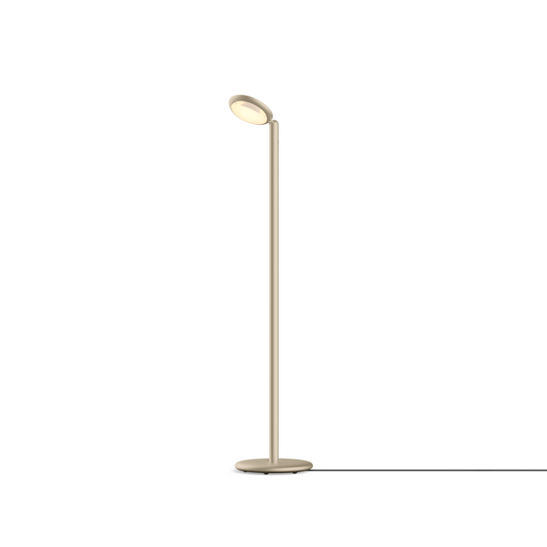 Parrot Floor Stehleuchte von GRAU in Dune – Seitenansicht, höhenverstellbarer Schaft aus eloxiertem Aluminium, schwenkbarer Leuchtenkopf, moderne dimmbare LED-Designleuchte für Wohnzimmer