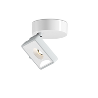 Studio Deckenstrahler von GRAU mit weißer glänzender Oberfläche, minimalistischem Design und flexibel einstellbarem Lichtkopf.