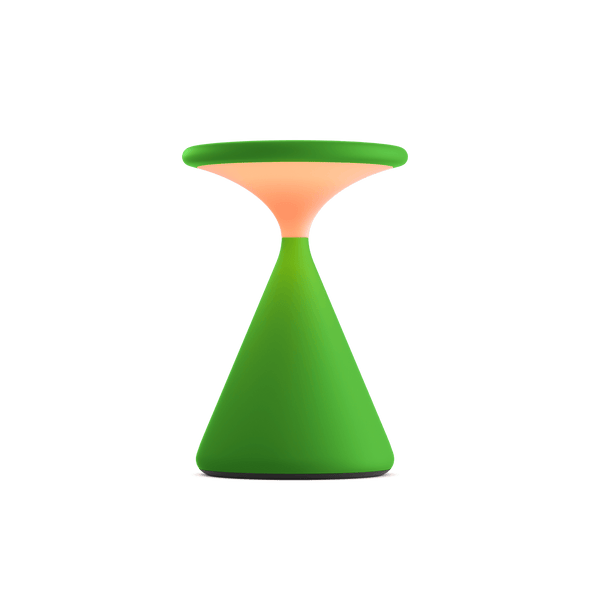 Salt Leaf von GRAU mit grünem Powderskin-Finish, konischer Form und warmem, diffus strahlendem LED-Lichtdesign.