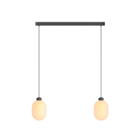 Sun Duo Pendelleuchte von GRAU mit mundgeblasenen Glasleuchten, dimmbar, warmes Licht, minimalistisches Design.