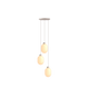 Sun Chandelier von GRAU in Sand White – Frontansicht, dreiflammige Pendelleuchte mit drei runden Opalglas-Schirmen, warmweißes dimmbares LED-Licht, modernes Design für Esszimmer